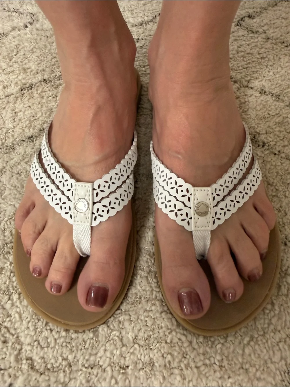 Yellow Box Women's White Laser-Cut Thong Sandal - Picture 5 of 6